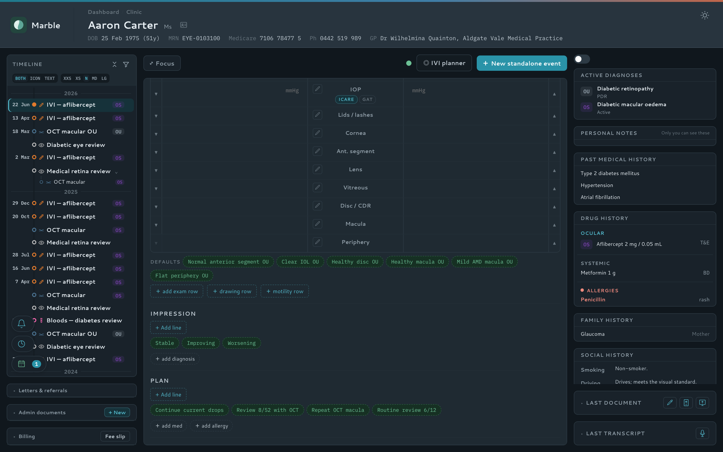 Fill the examination from presets