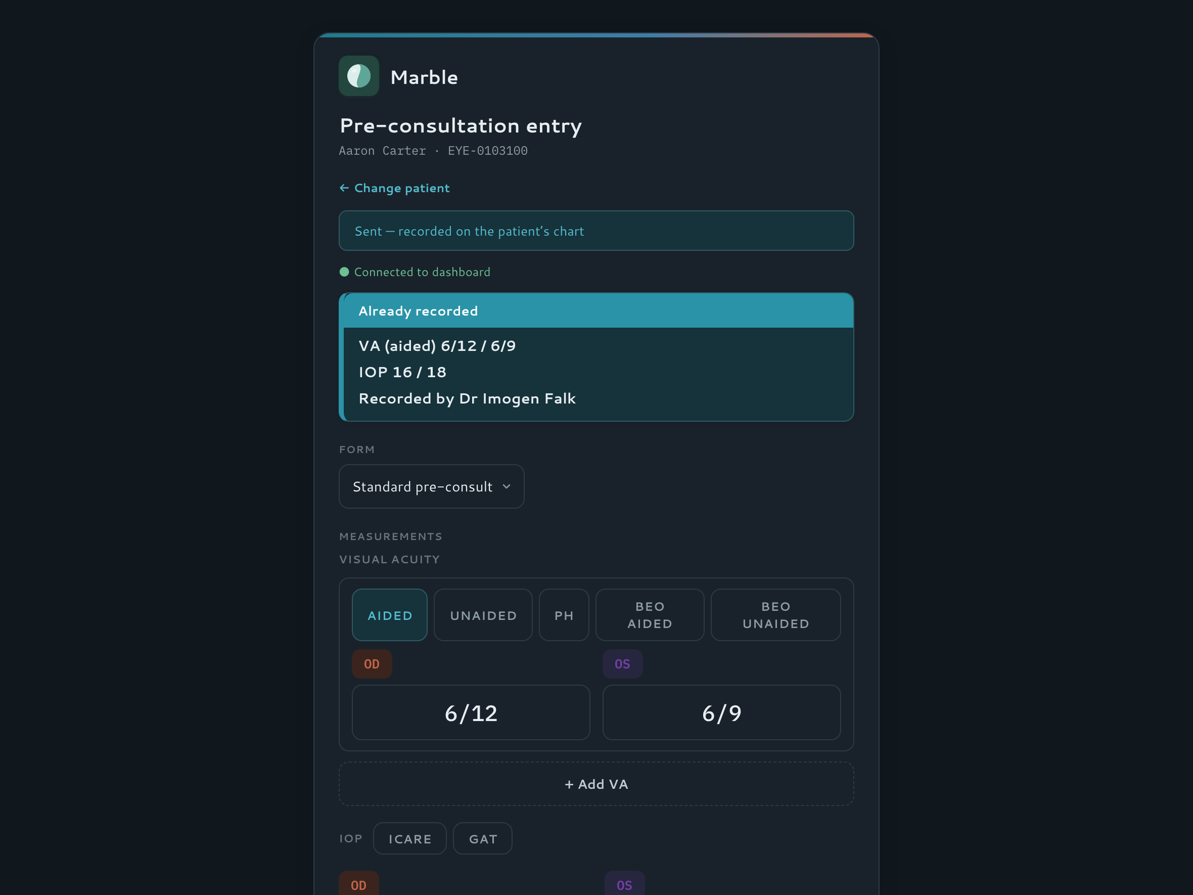 Sent — appears live on the dashboard